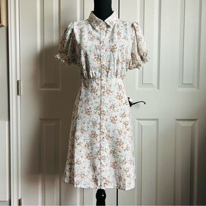 Love Tree white short sleeve button front floral cottagecore dress